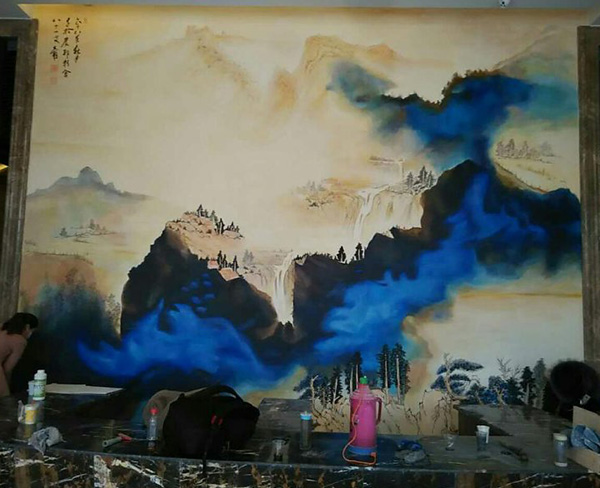 颍上县水疗会所大型前台壁画